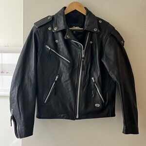 Harley Davidson Black Leather Biker Moto Jacket Coat Women's Small
